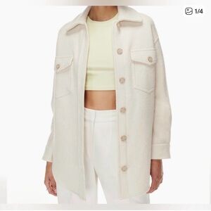 Aritzia Womens Cream Button-Front Wool-Blend Ganna Shacket Shirt Jacket